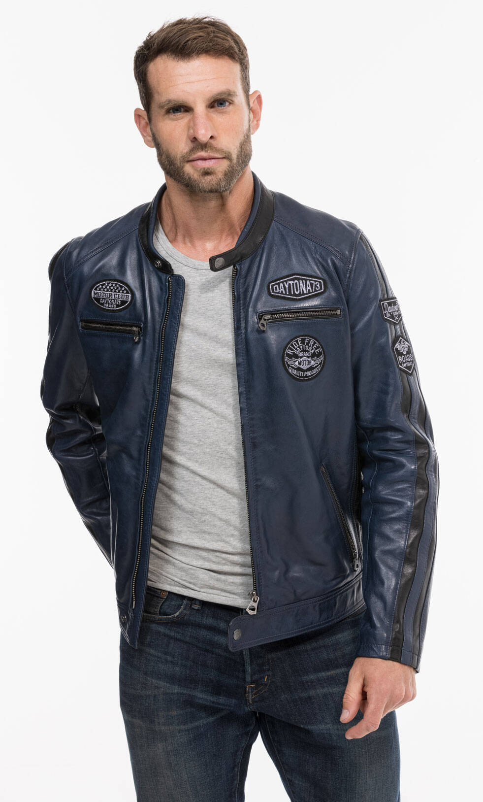 Vêtement en cuir Blousons cuir bleu