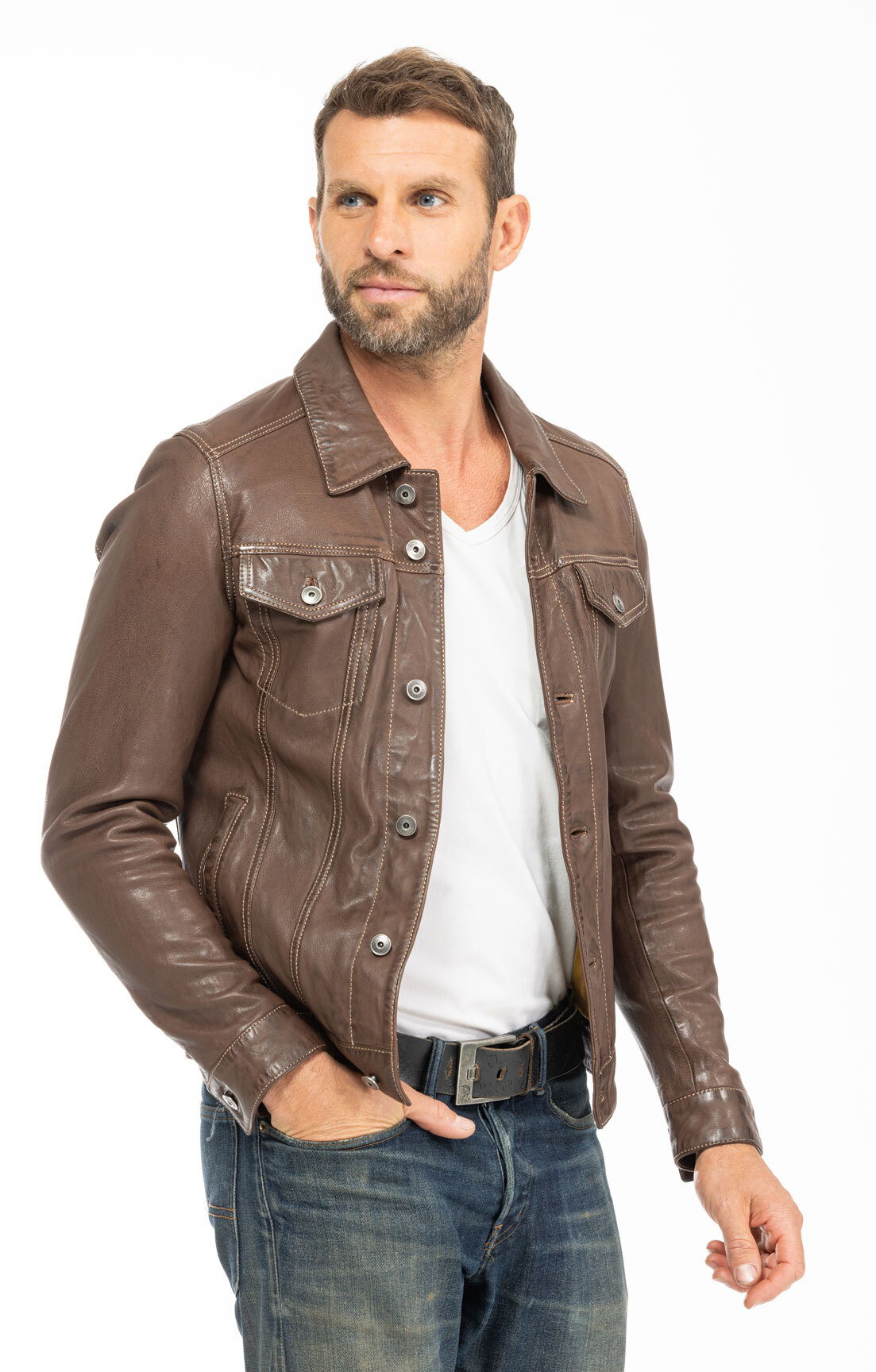 Vêtement en cuir Vestes & Trois Quart cuir marron