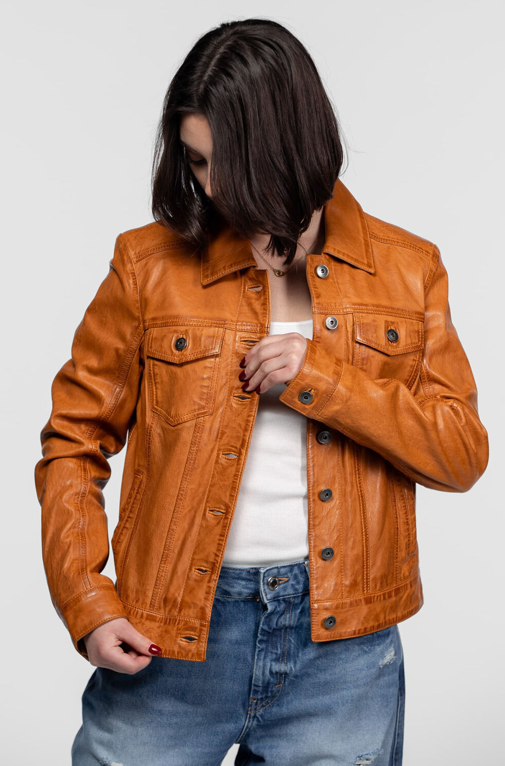 Vêtement en cuir Vestes cuir cognac