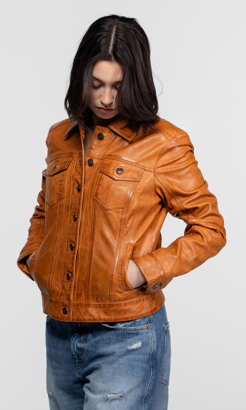 Vêtement en cuir Vestes cuir cognac