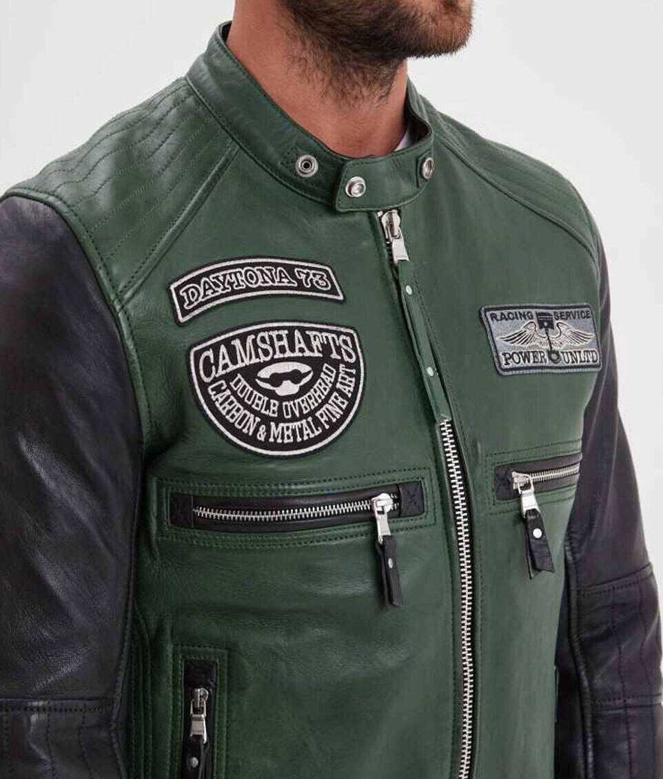 Blouson cuir vert homme best sale