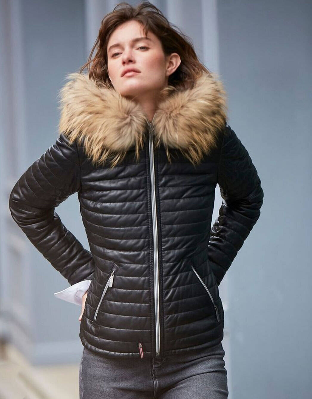 Vestes cuir en cuir agneau 61677 happy1 noirnoir