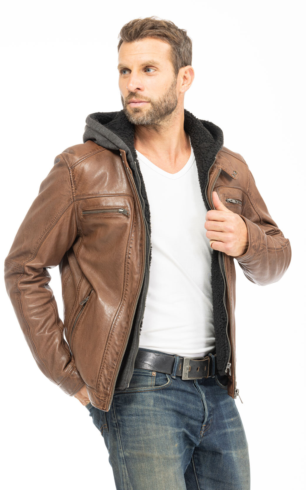 Vêtement en cuir Blousons cuir cognac