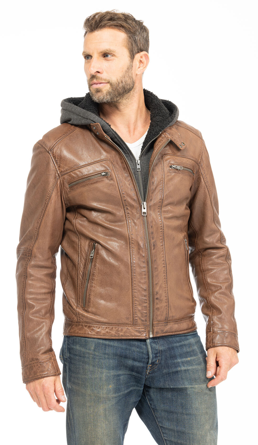 Vêtement en cuir Blousons cuir cognac