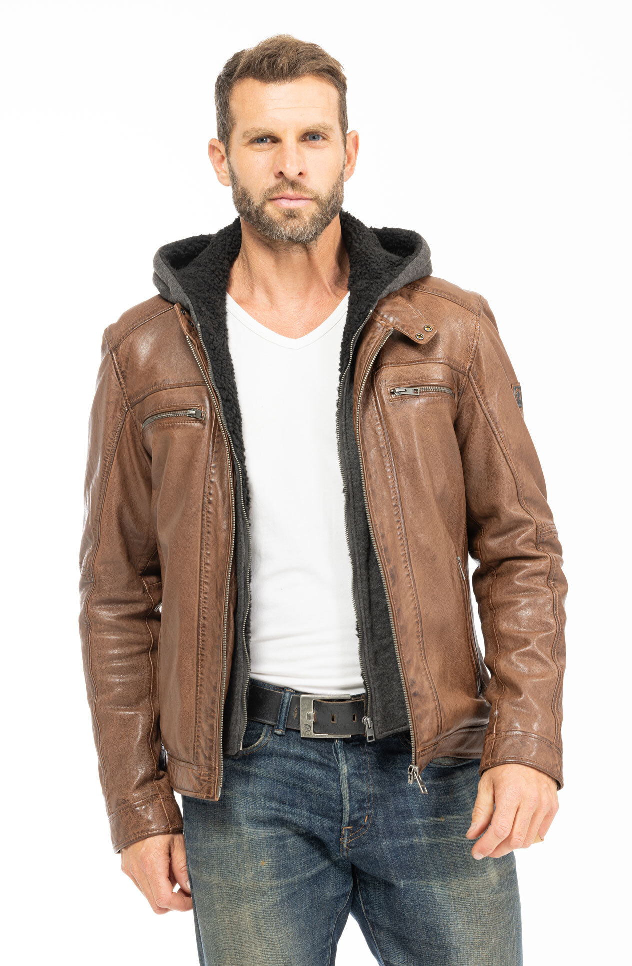 Vêtement en cuir Blousons cuir cognac