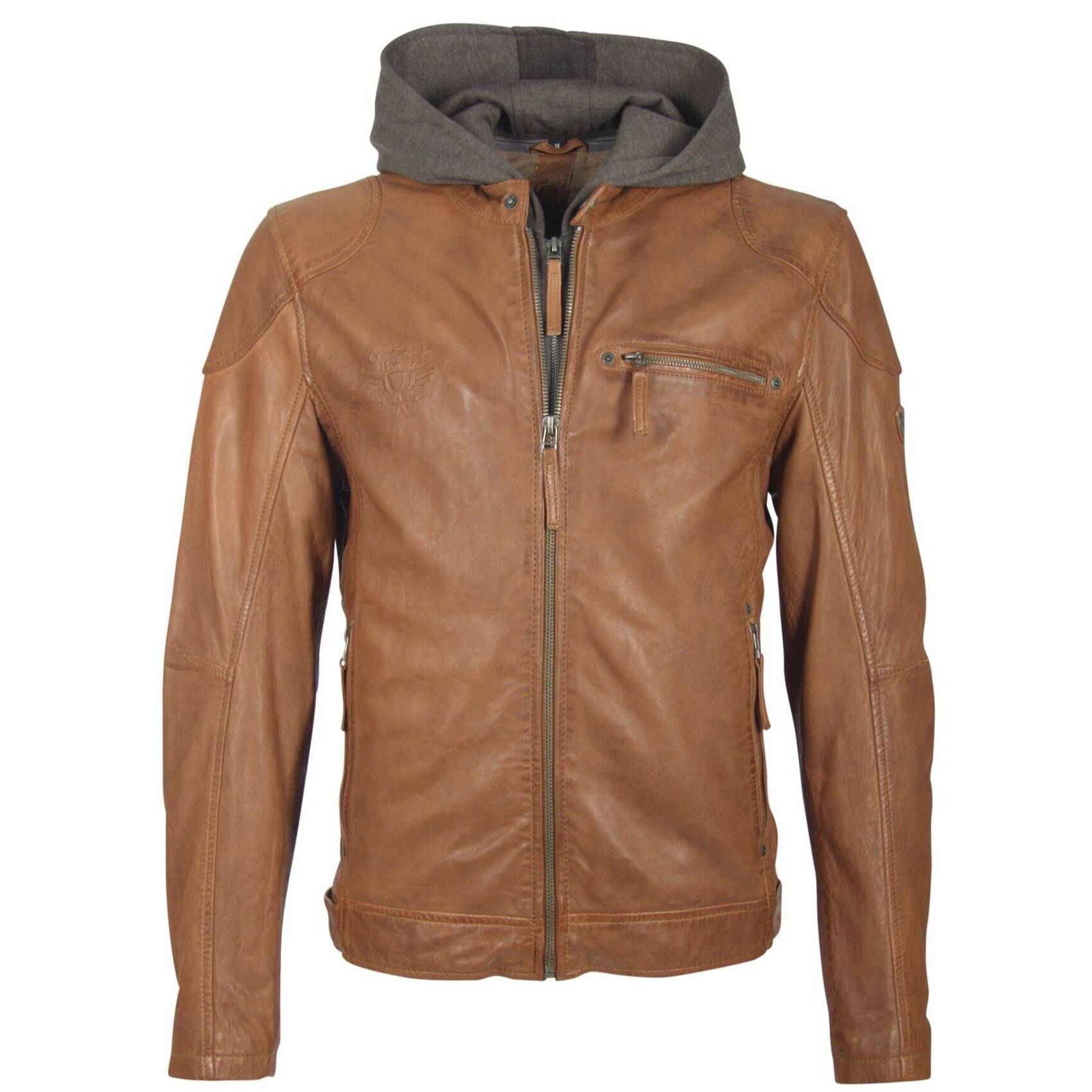 Men S Cognac Hooded Leather Jacket Alek 3