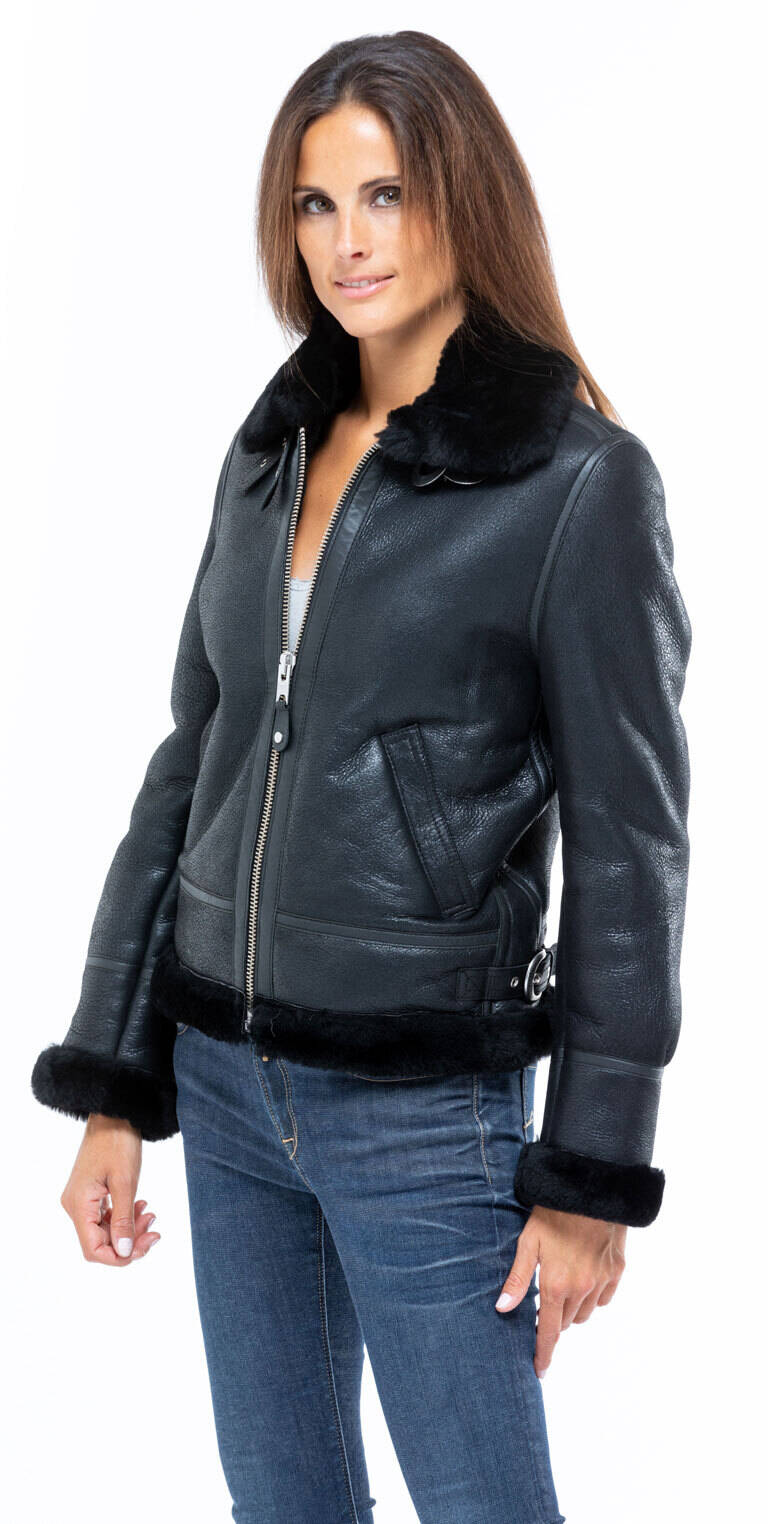 Blousons cuir en cuir mouton ref LCW 1257 noir noir