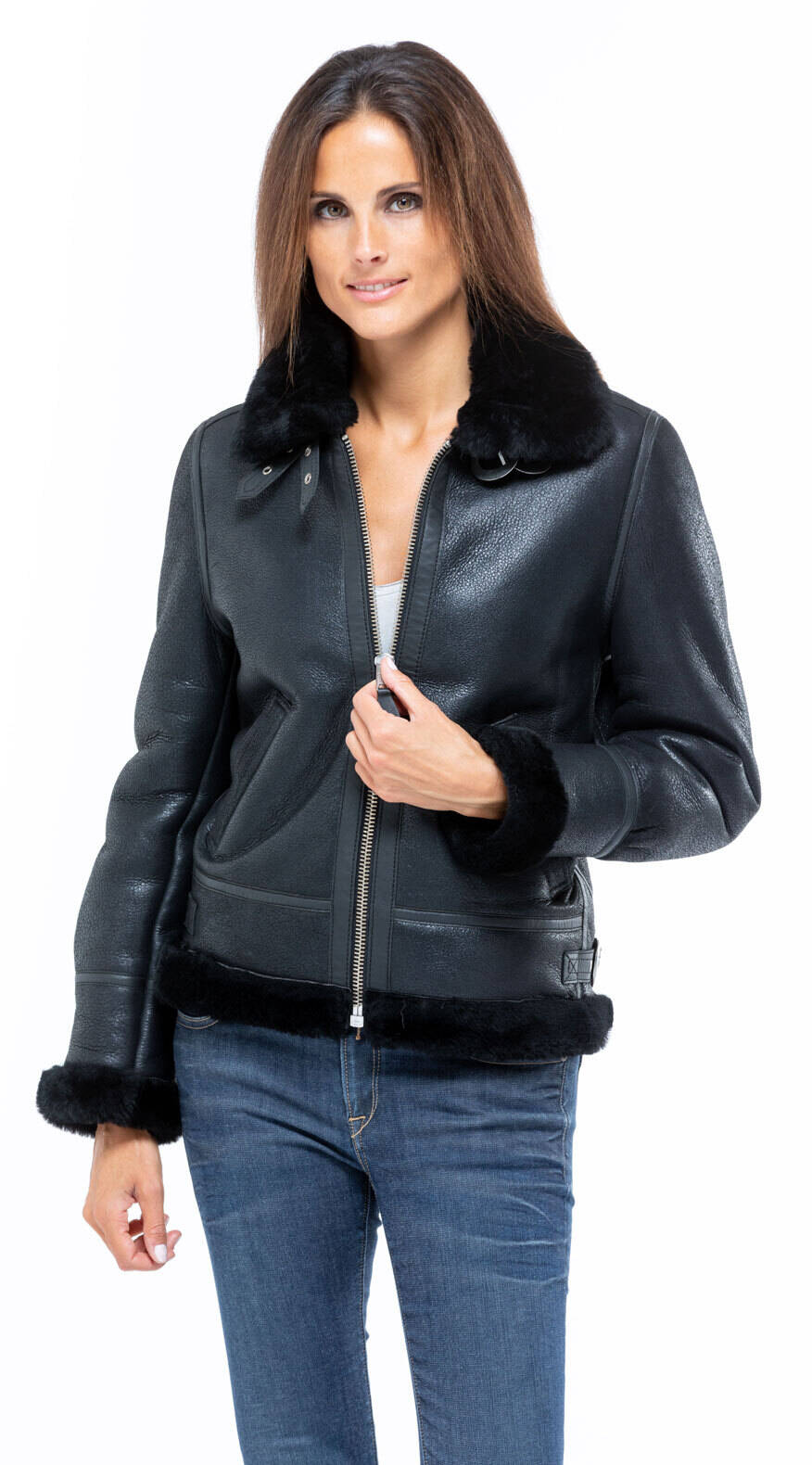 Blousons cuir en cuir mouton ref LCW 1257 noir noir