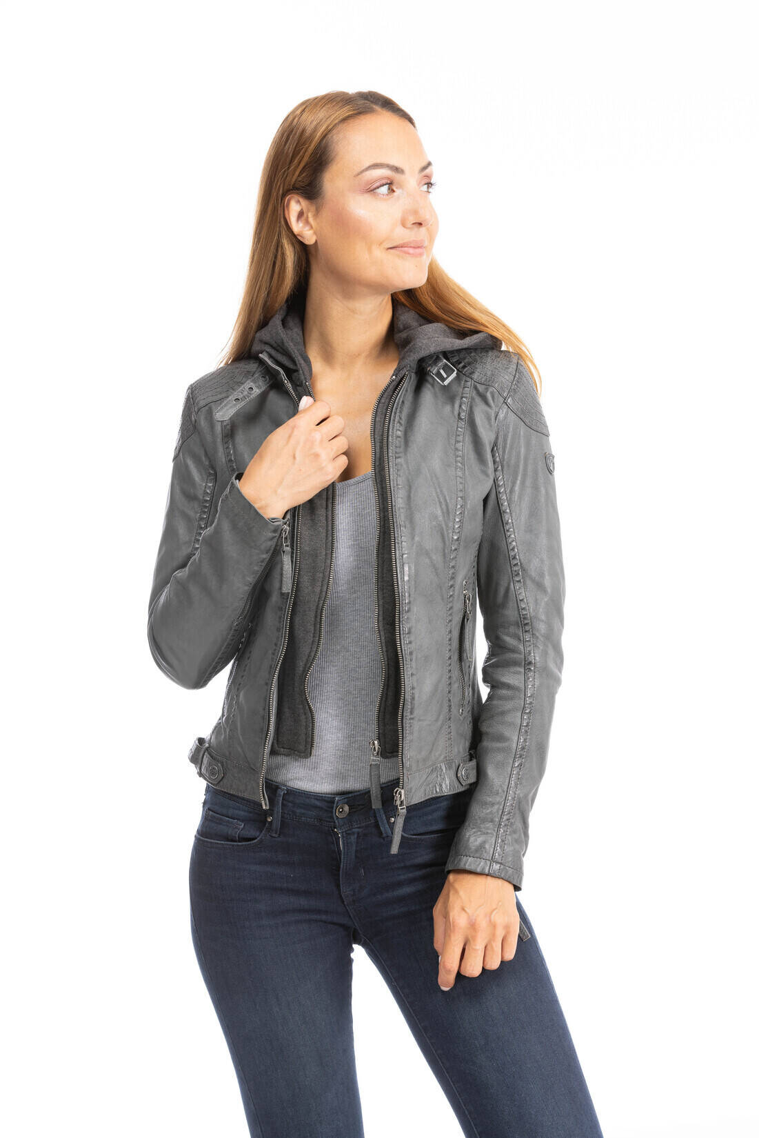 Blouson cuir gris online