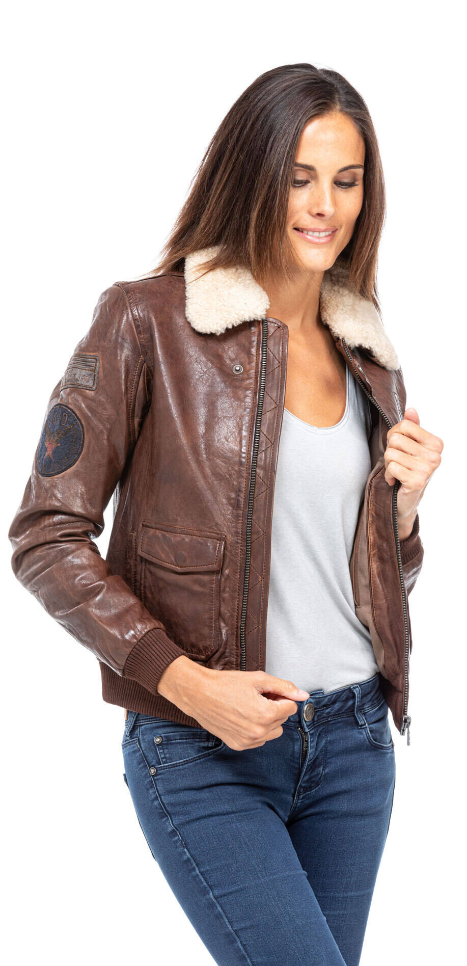 Veste en hot sale cuir cognac femme