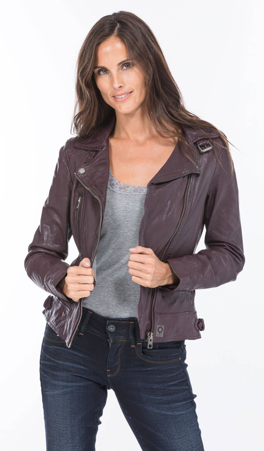 blouson cuir femme agneau prune 62065 style perfecto  (10)