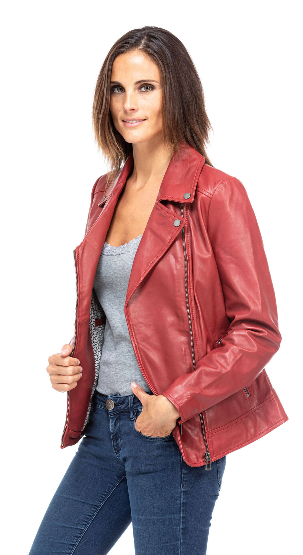 Blousons cuir en cuir agneau r f 101355 breda day19 rouge