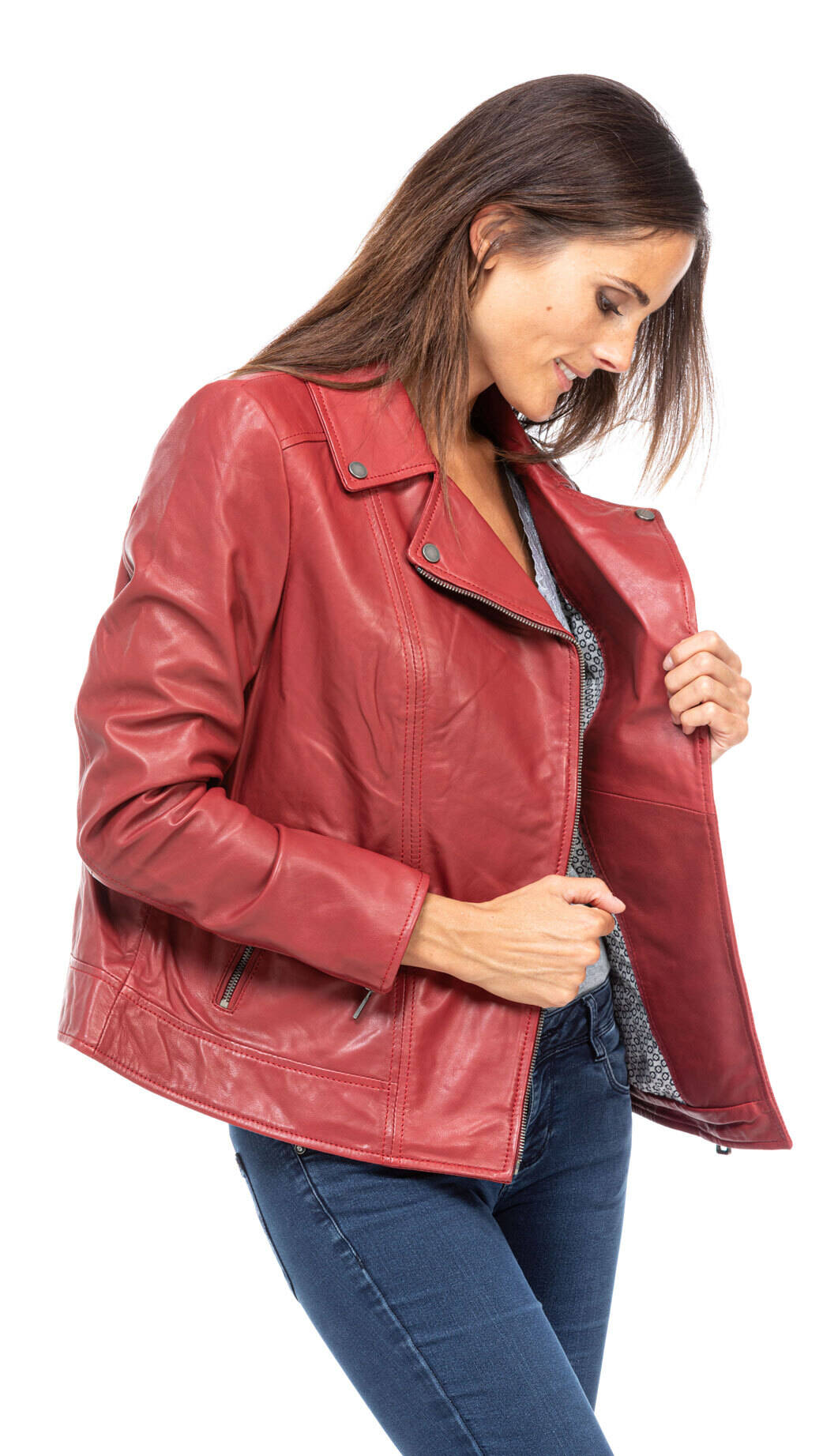 Blouson cuir rouge on sale femme