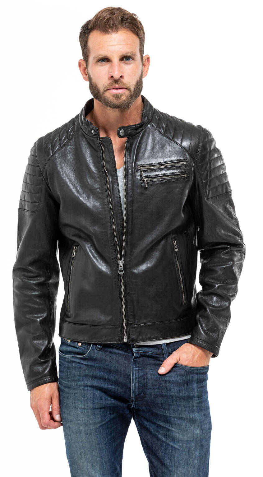 blouson cuir homme 101036 daytona style motard agneau noir mannequin (2)