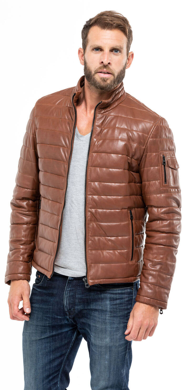 Blouson cuir homme agneau cognac 100973 doudoune mannequin (2)