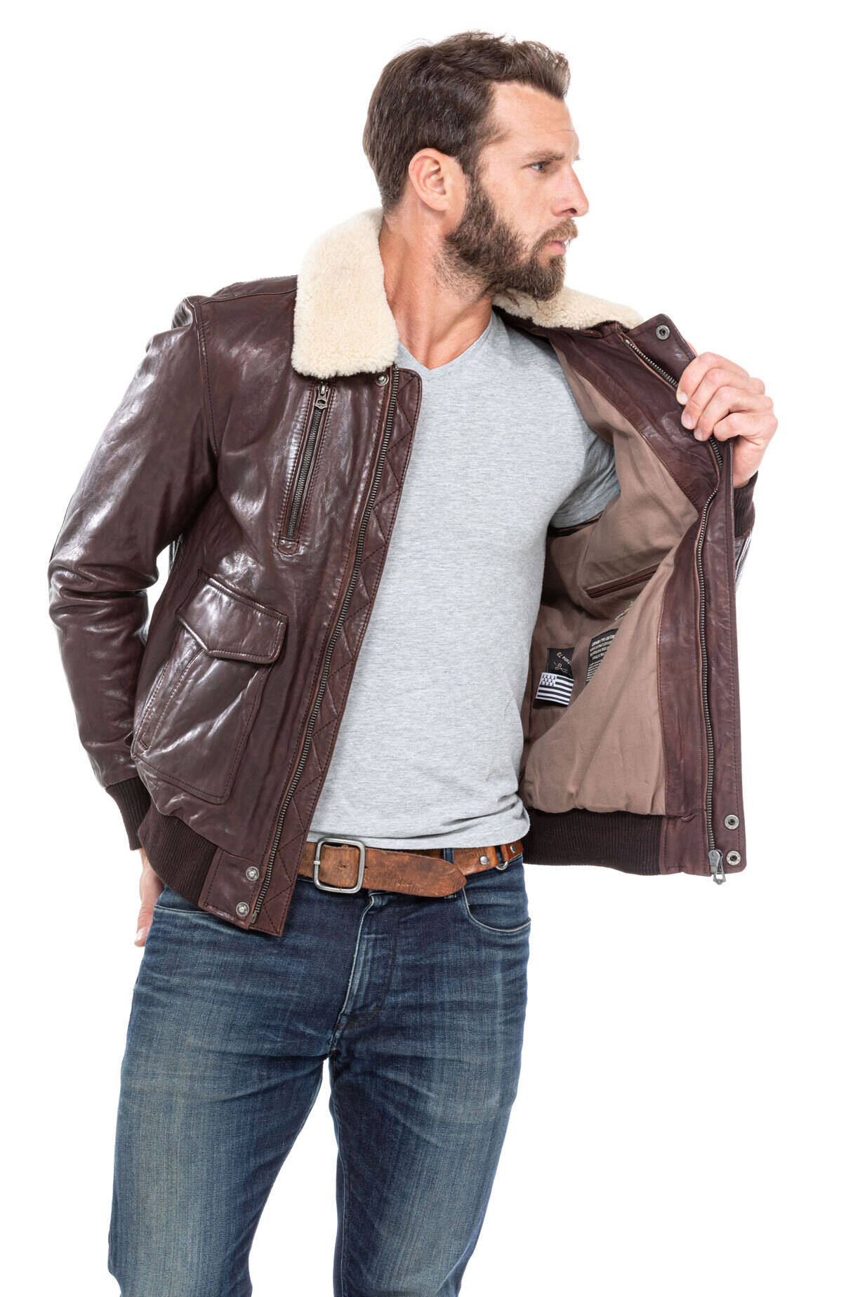 Blouson en cuir store marron