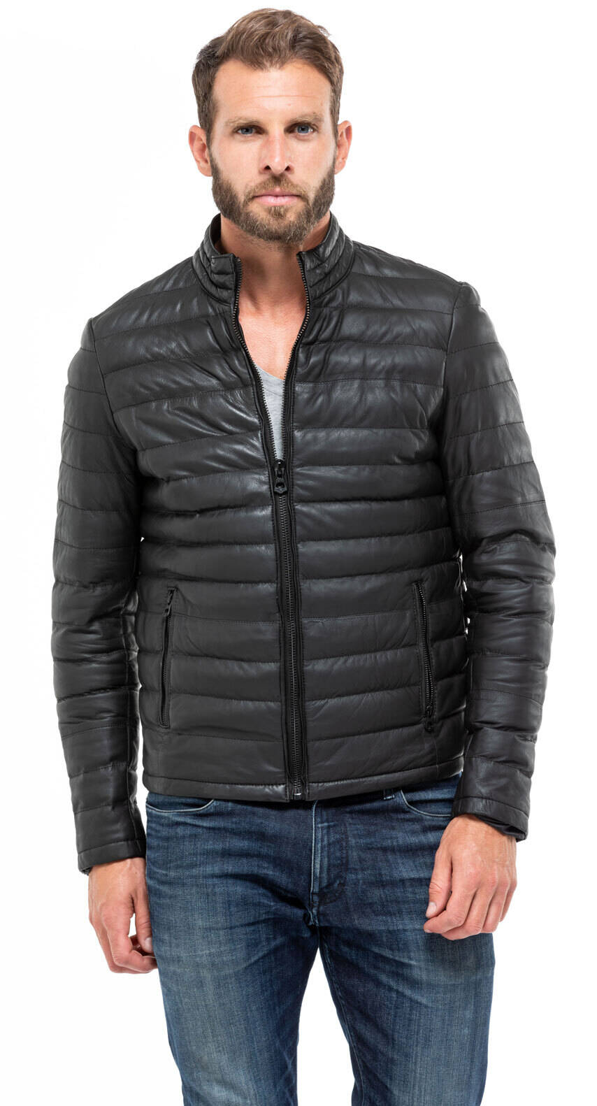 blouson cuir homme agneau noir 100973 doudoune mannequin (1)