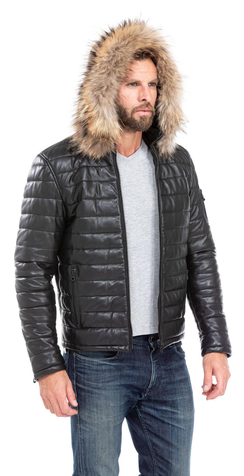 doudoune capuche fourrure homme