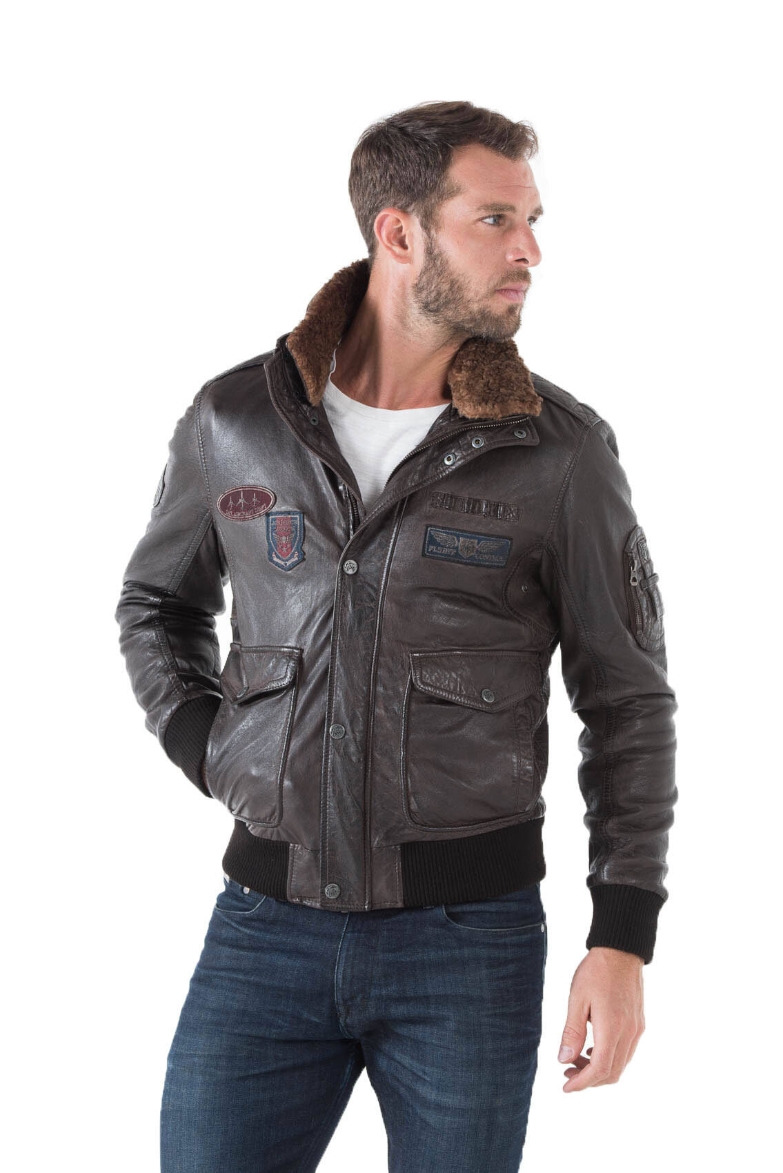 Blousons cuir en cuir agneau ref 8186 gip16 marron marron Blouson Aviateur en cuir Blousons Pilote pour homme Cuir