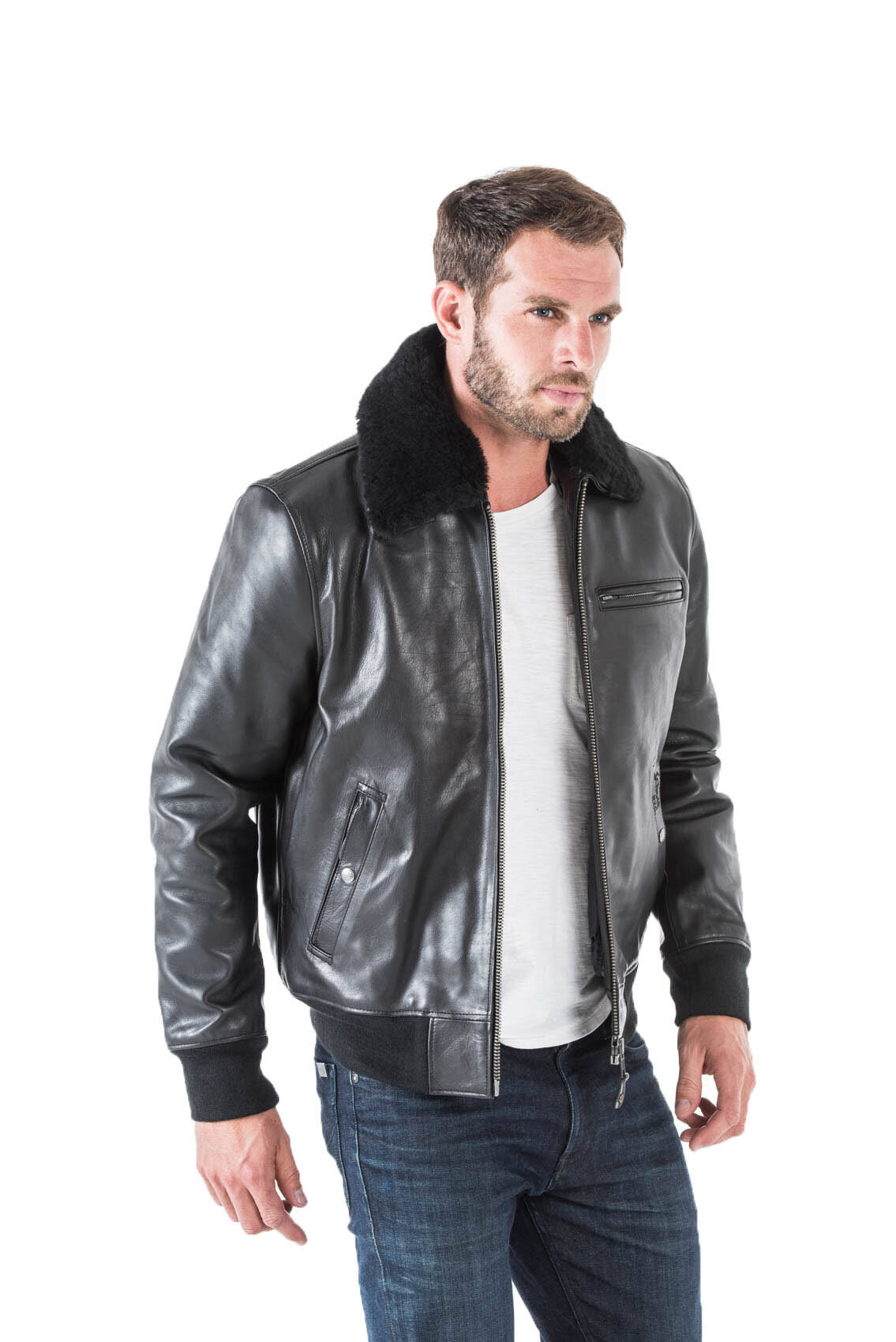 Veste en clearance cuir homme schott