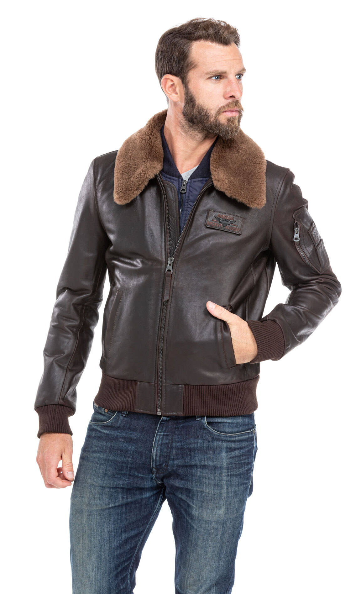 blouson cuir homme vachette marron 98 redskins style pilote (4)