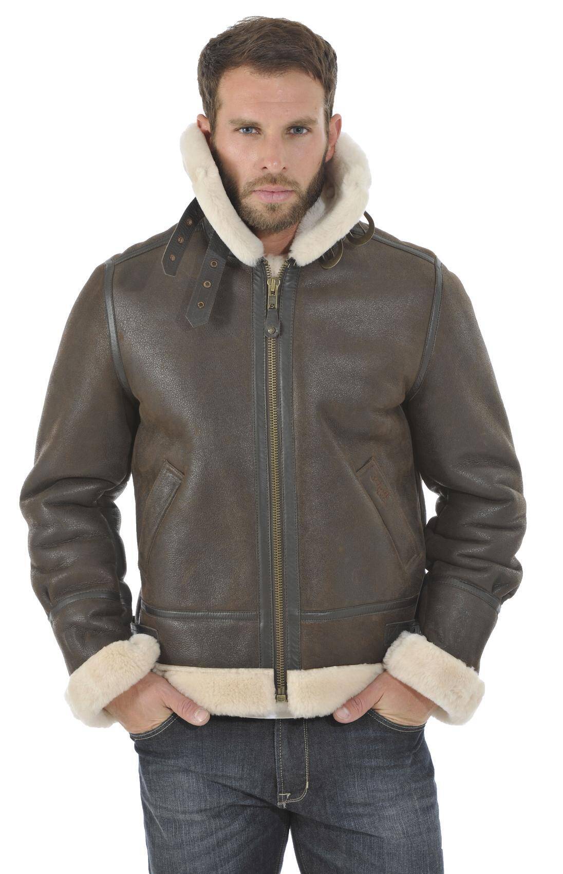 bombardier cuir mouton schott homme marron 1259 face