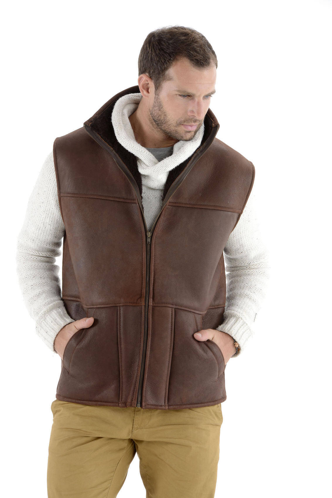 Vêtement en cuir Gilets Cuir & Textile marron