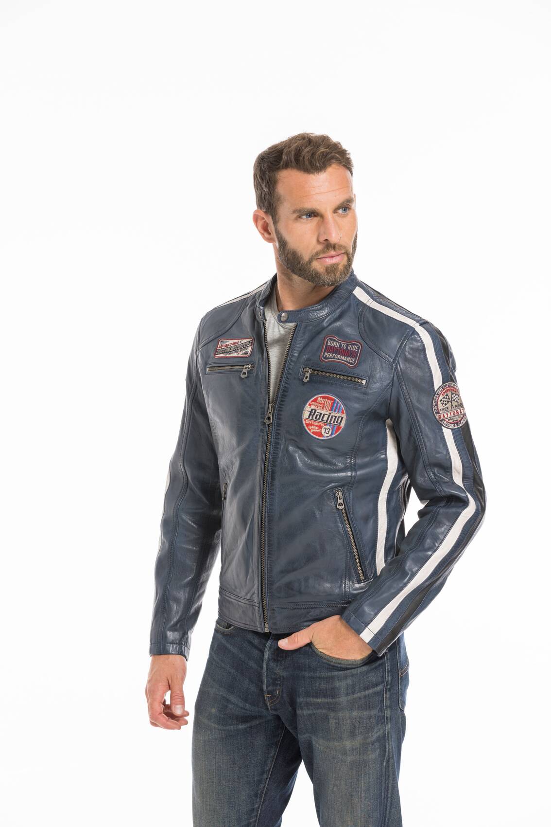 Vêtement en cuir Blousons cuir bleu