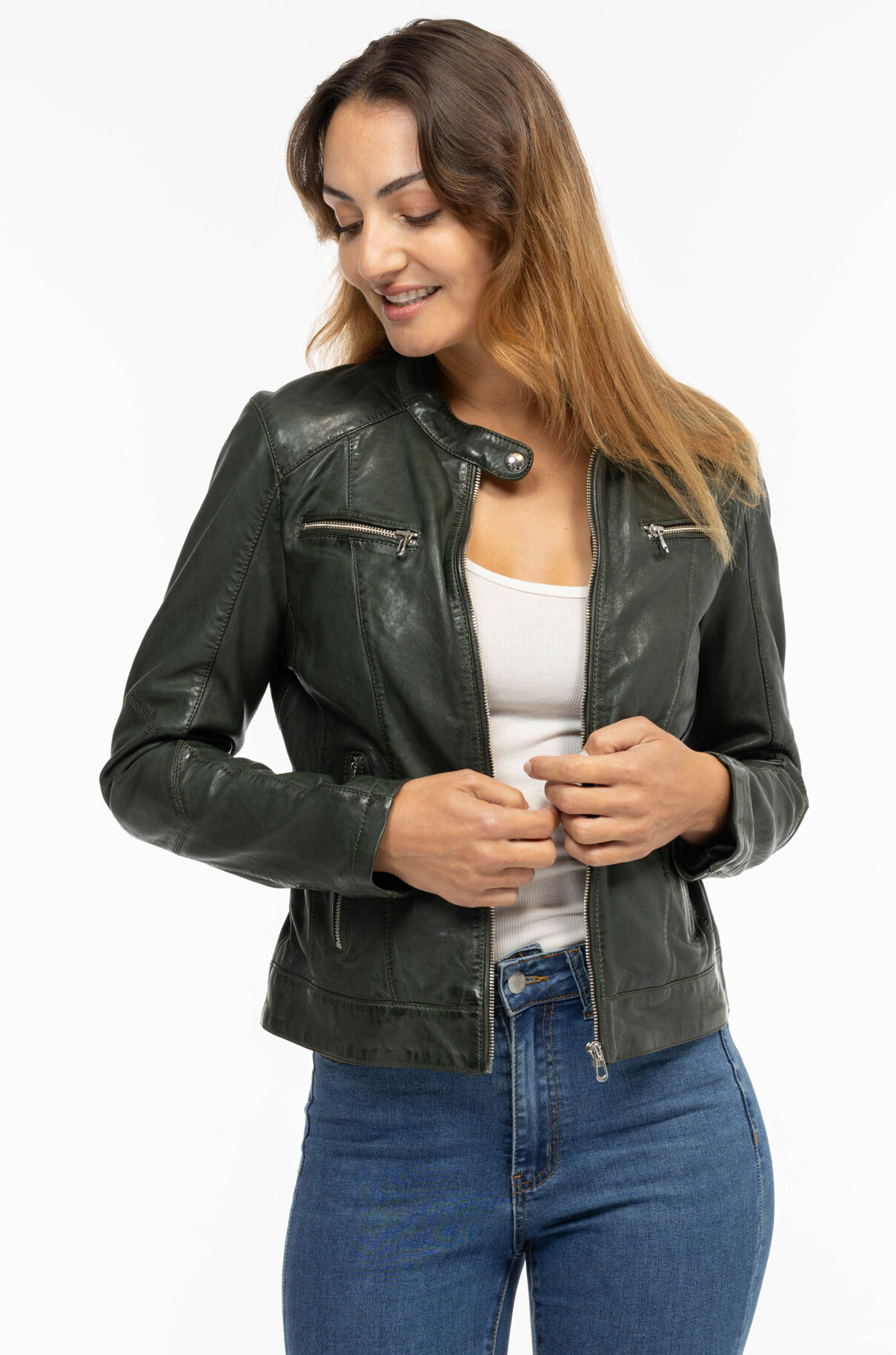 Vêtement en cuir Blousons cuir kaki