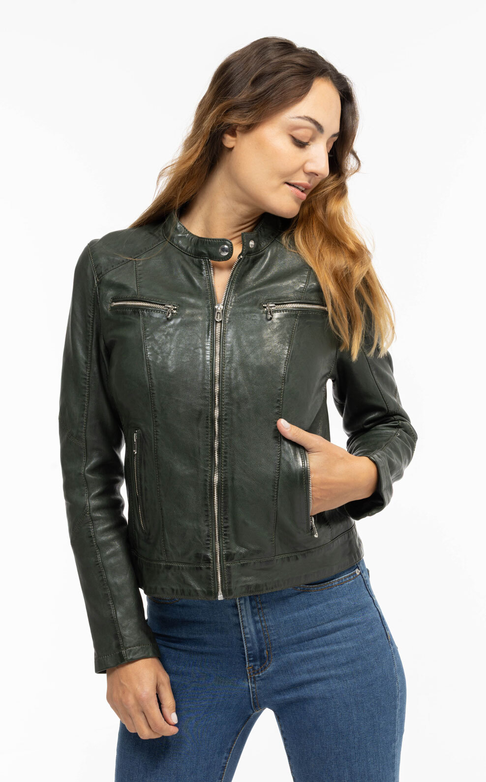 Vêtement en cuir Blousons cuir kaki