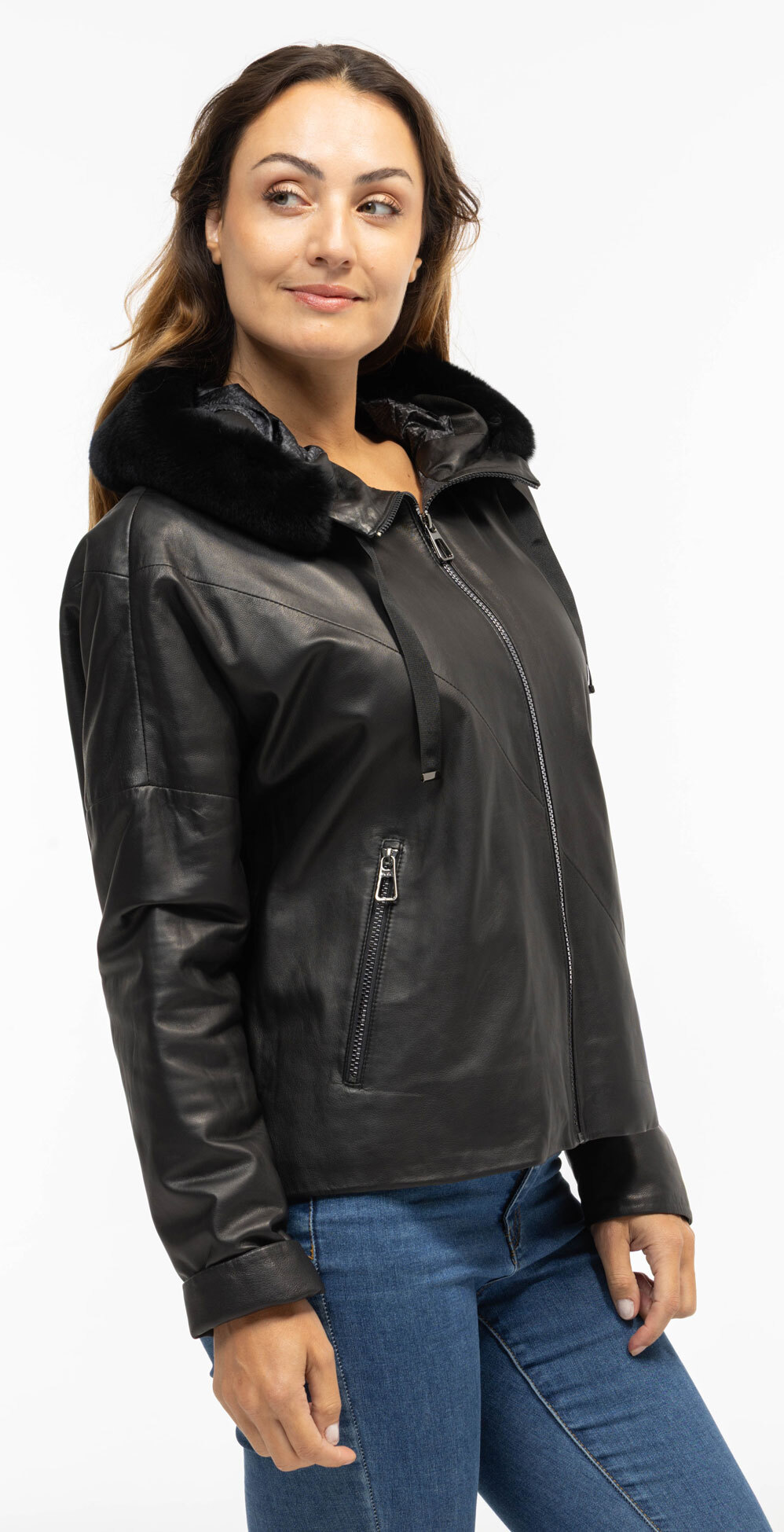 Vêtement en cuir Avec capuche noir