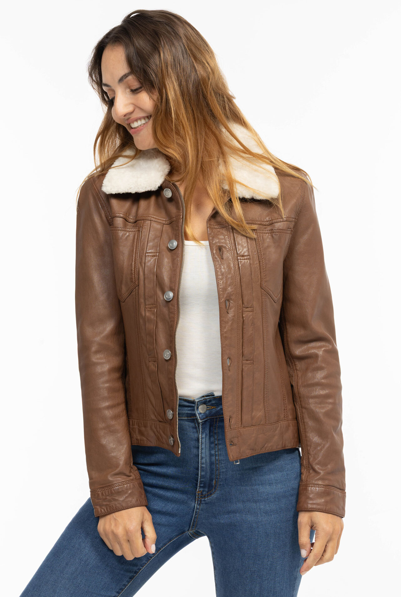 Vêtement en cuir Les bonnes affaires Femme cognac