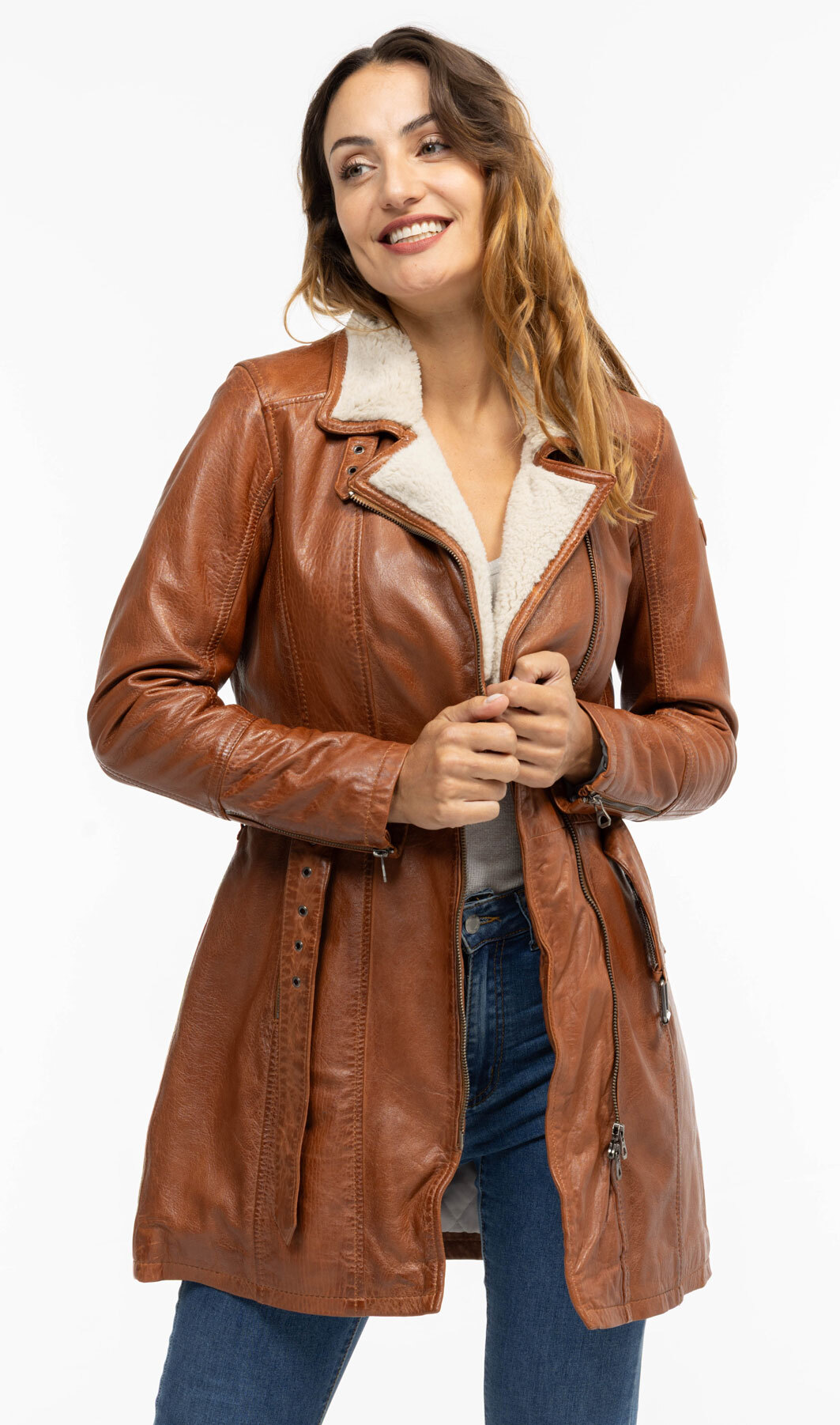 Vêtement en cuir Les bonnes affaires Femme cognac