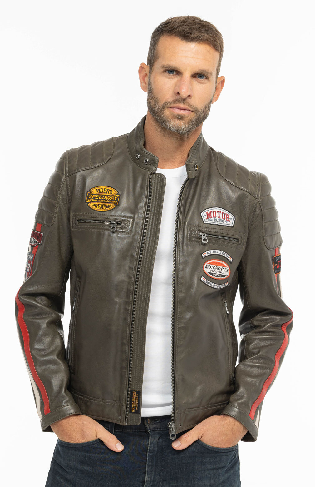 Vêtement en cuir Blousons cuir kaki