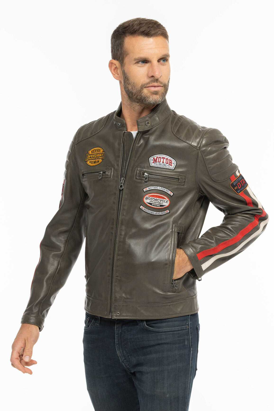 Vêtement en cuir Blousons cuir kaki