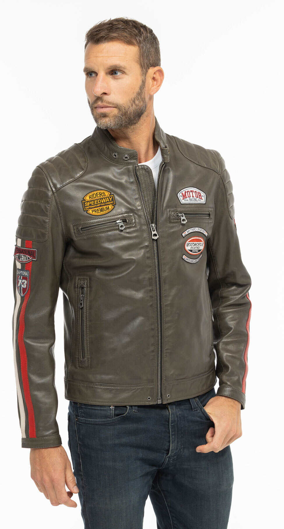 Vêtement en cuir Blousons cuir kaki