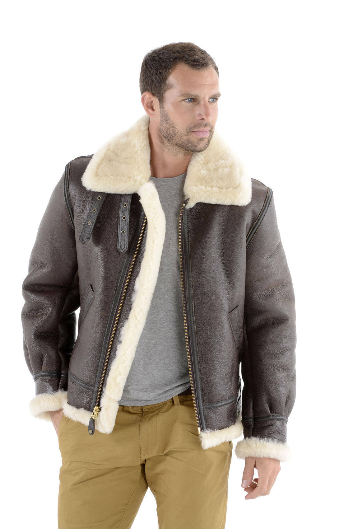 Blousons cuir en cuir mouton ref 257 S marron marron Blousons cuir en cuir mouton ref BOMBARDIER HOMME marron marron