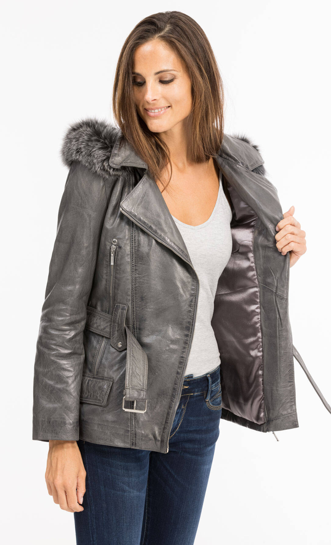 Vêtement en cuir Les bonnes affaires Femme gris