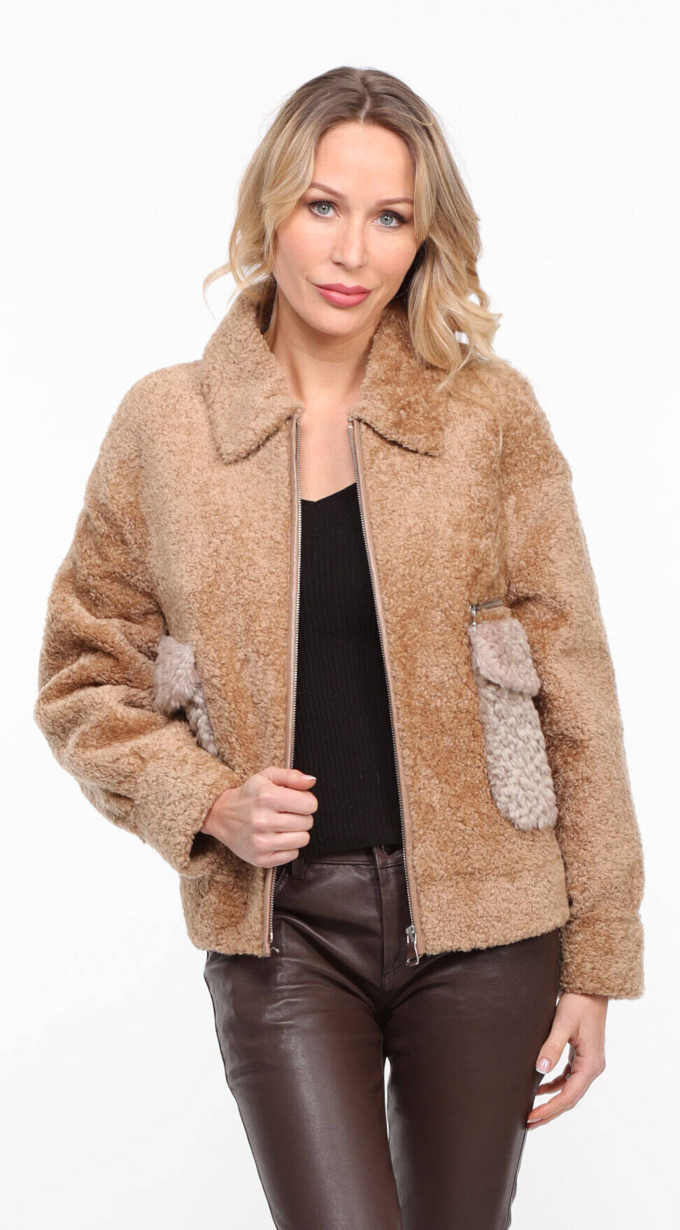 Vêtement en cuir Blousons cuir taupe