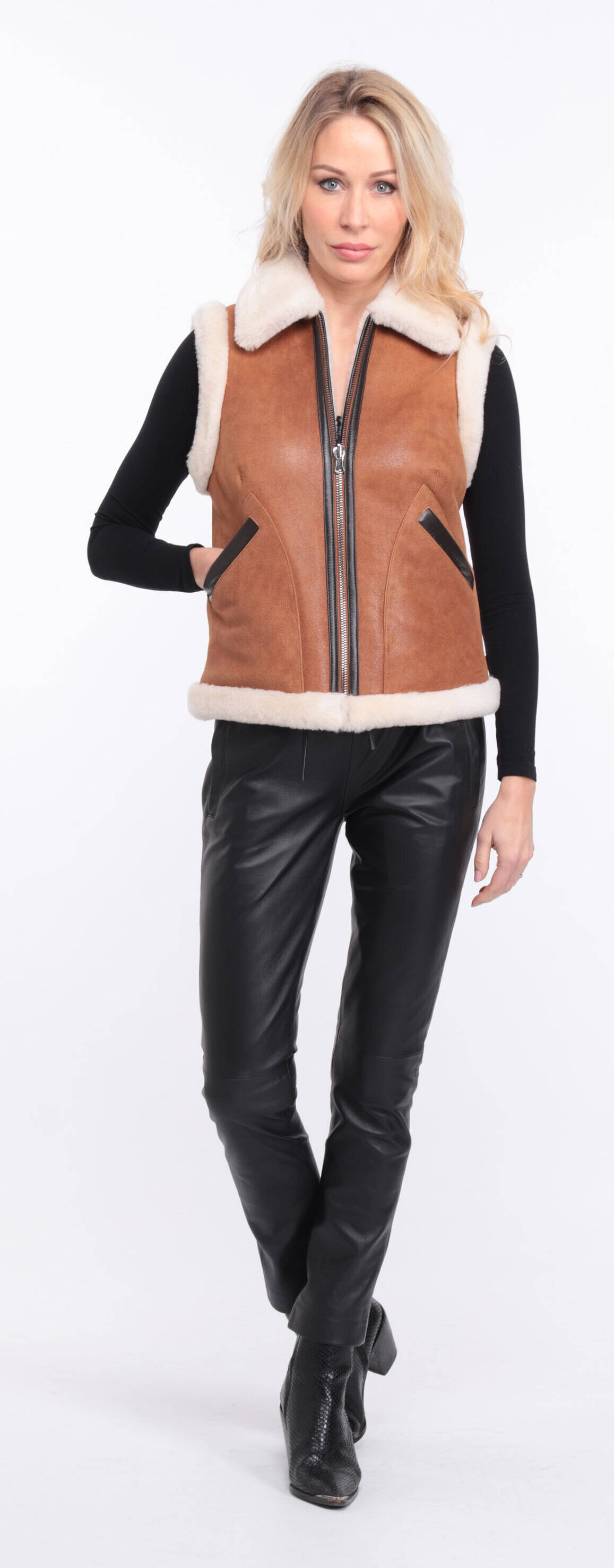 Vêtement en cuir Gilets cuir & fourrure  camel