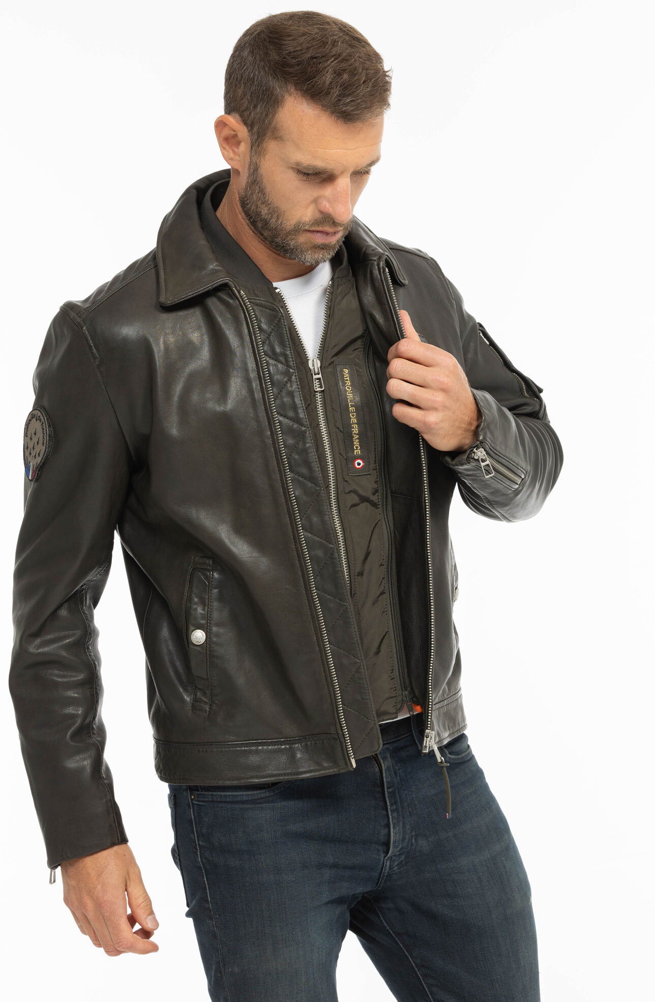 Vêtement en cuir Blousons cuir kaki