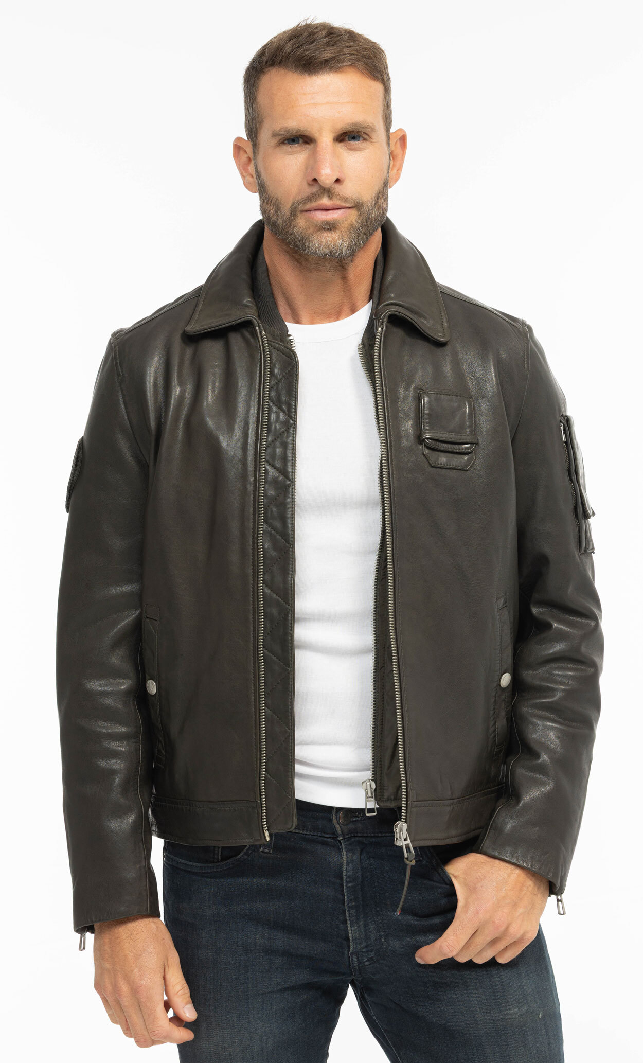 Vêtement en cuir Blousons cuir kaki