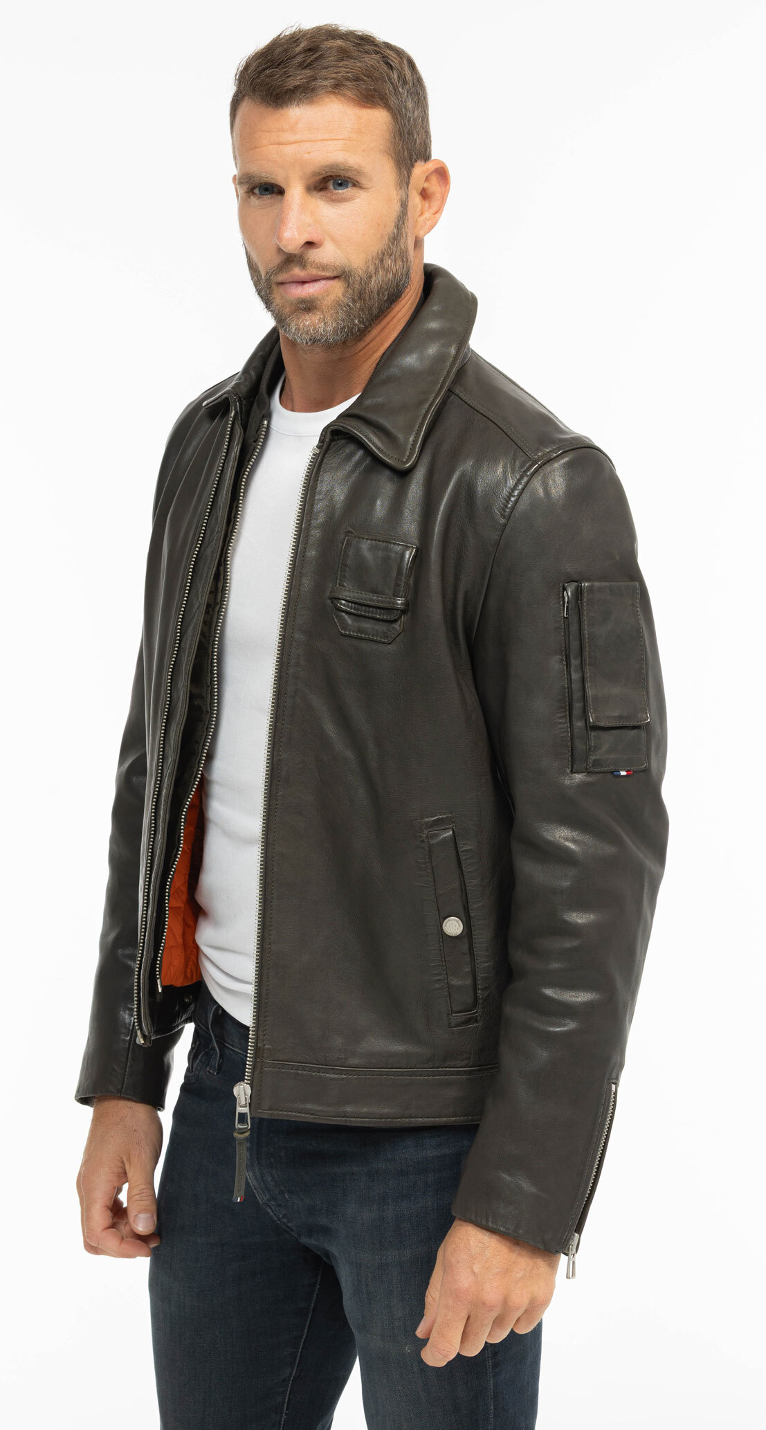 Vêtement en cuir Blousons cuir kaki