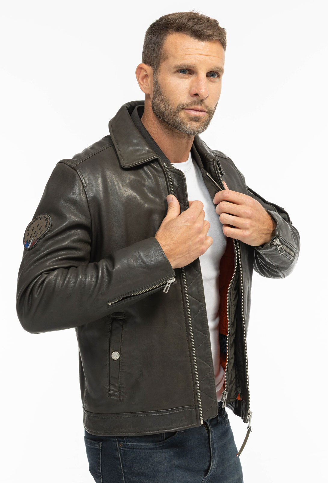 Vêtement en cuir Blousons cuir kaki