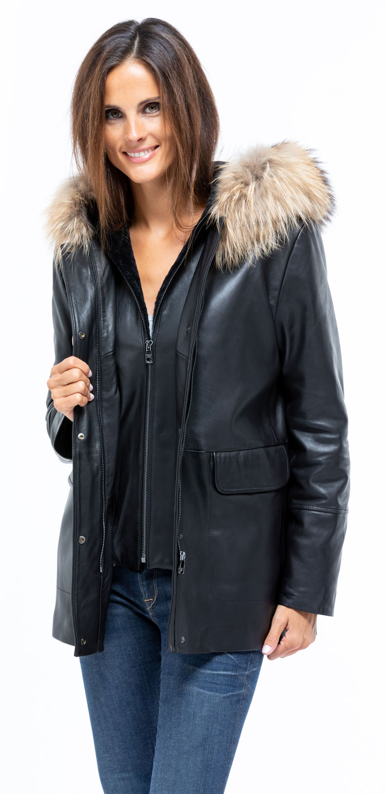 Veste cuir femme col fourrure clearance