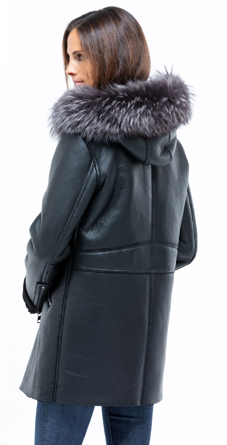 Les bonnes affaires Femme CUIRS GUIGNARD en cuir mouton ref Femme Authentique Peau D'Agneau Manteau à Capuche Cuir