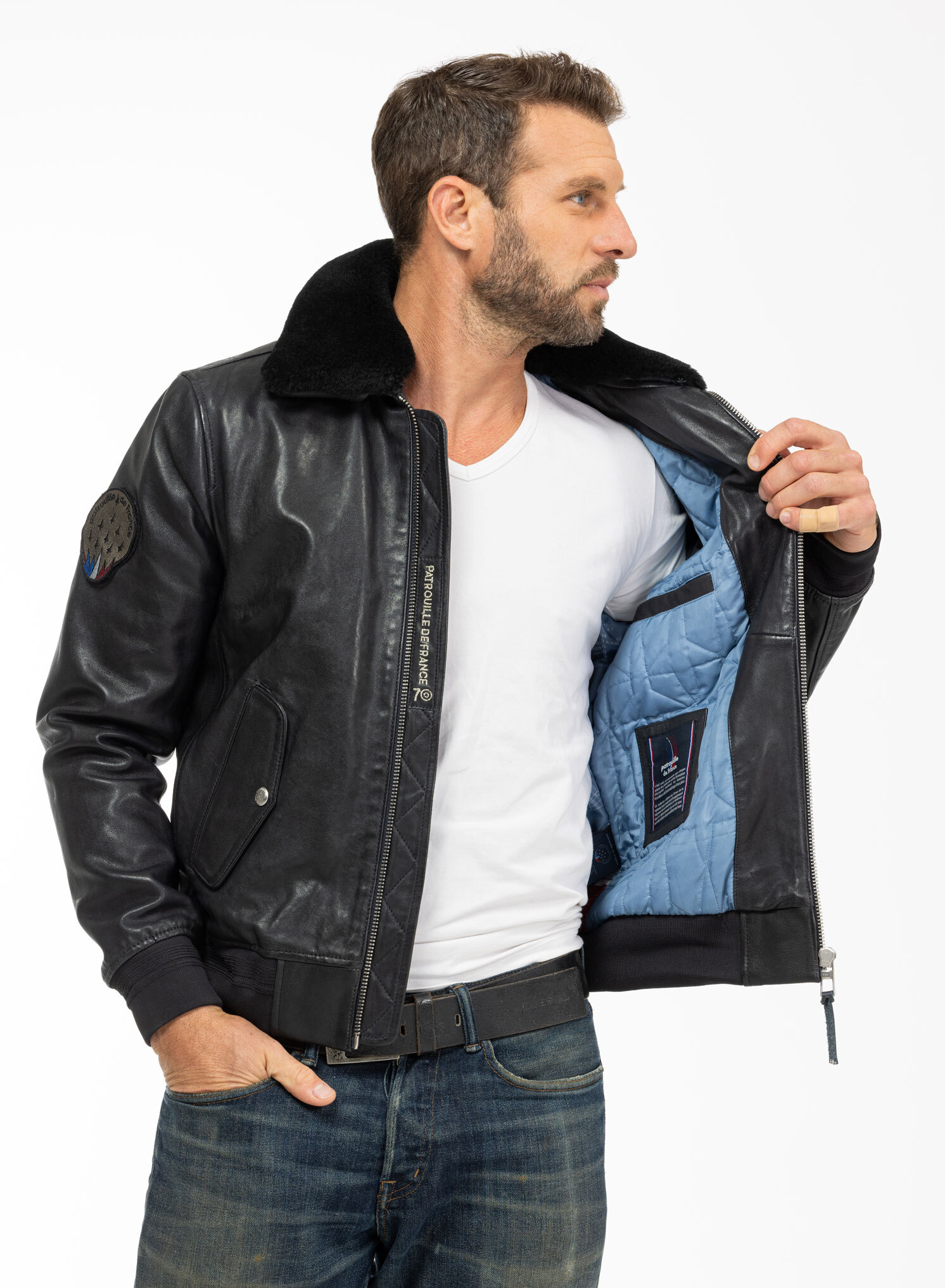 Blousons cuir en cuir agneau official70 navy navy