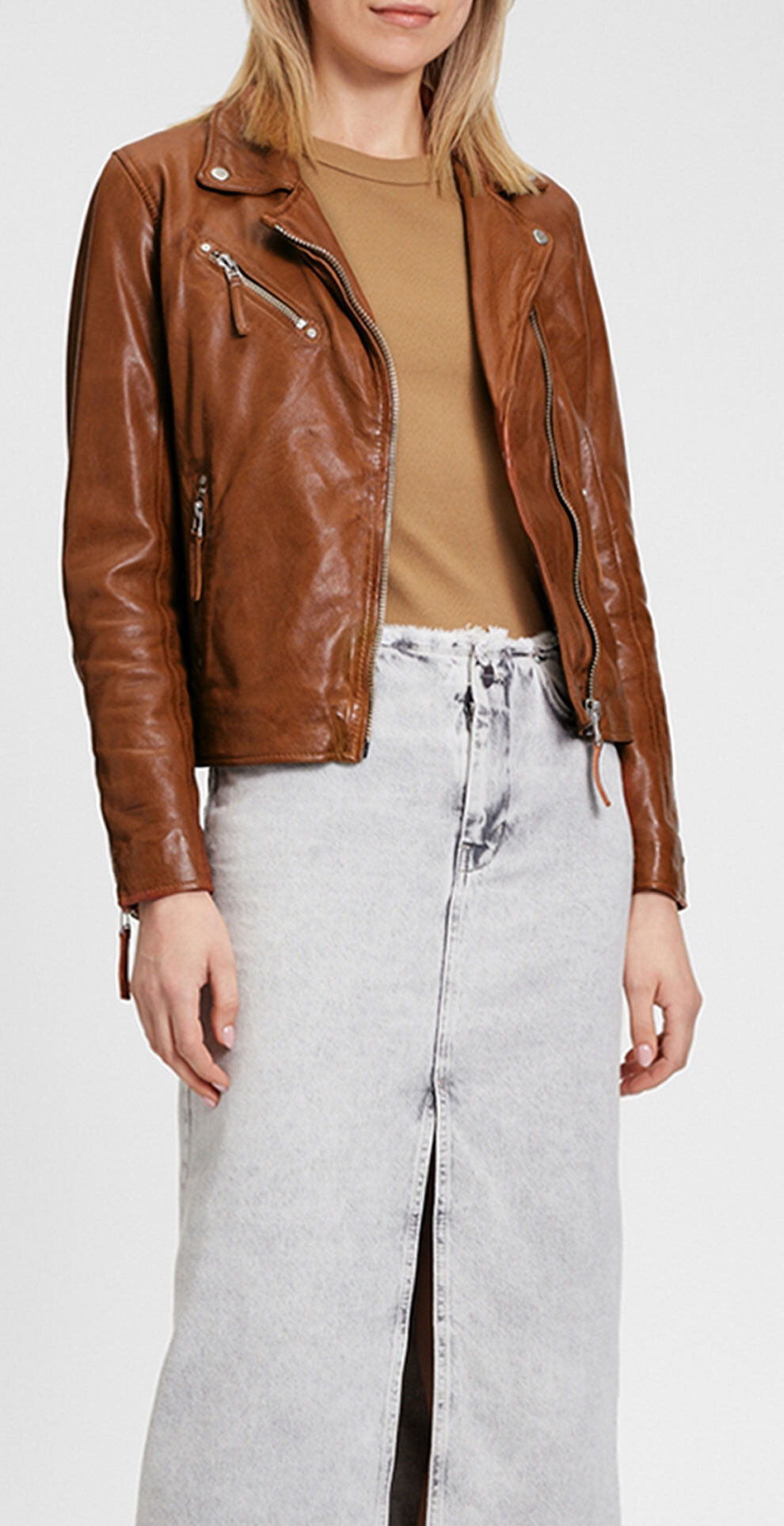 Vêtement en cuir Blousons cuir cognac