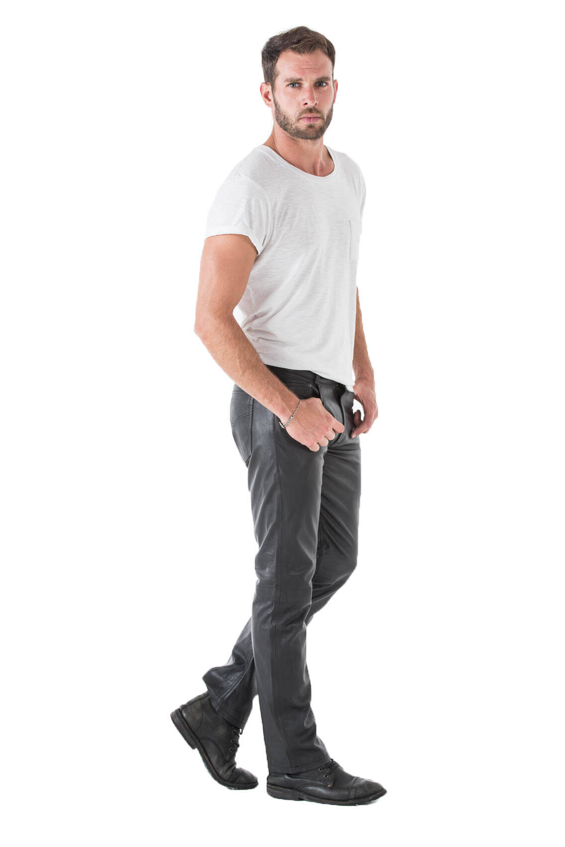 Pantalons cuir en cuir vachette TROUSER noir vachette noir