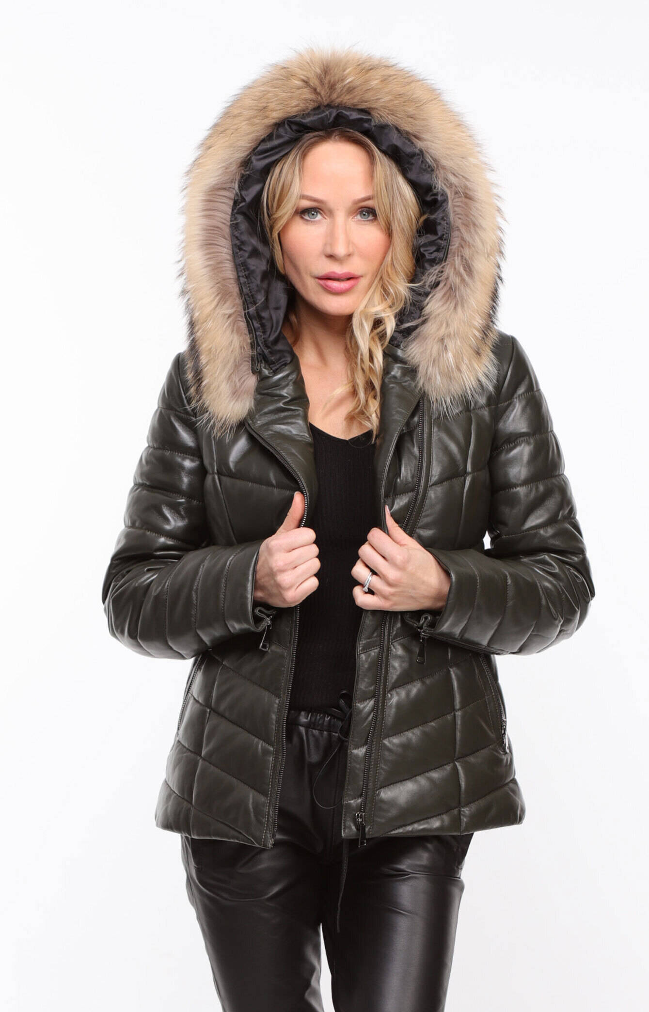 Vêtement en cuir Vestes cuir kaki